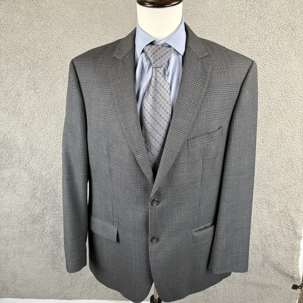 Pronto Uomo Platinum‎ Blazer Jacket Mens 46L Long Charcoal Glen Check Wool